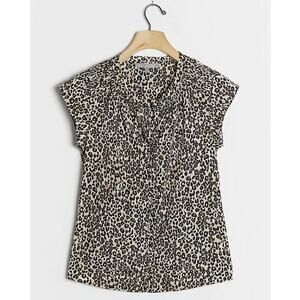 Anthropologie Daniel Rainn Celia Leopard Pleated Shoulder Top • Size XS 🔴